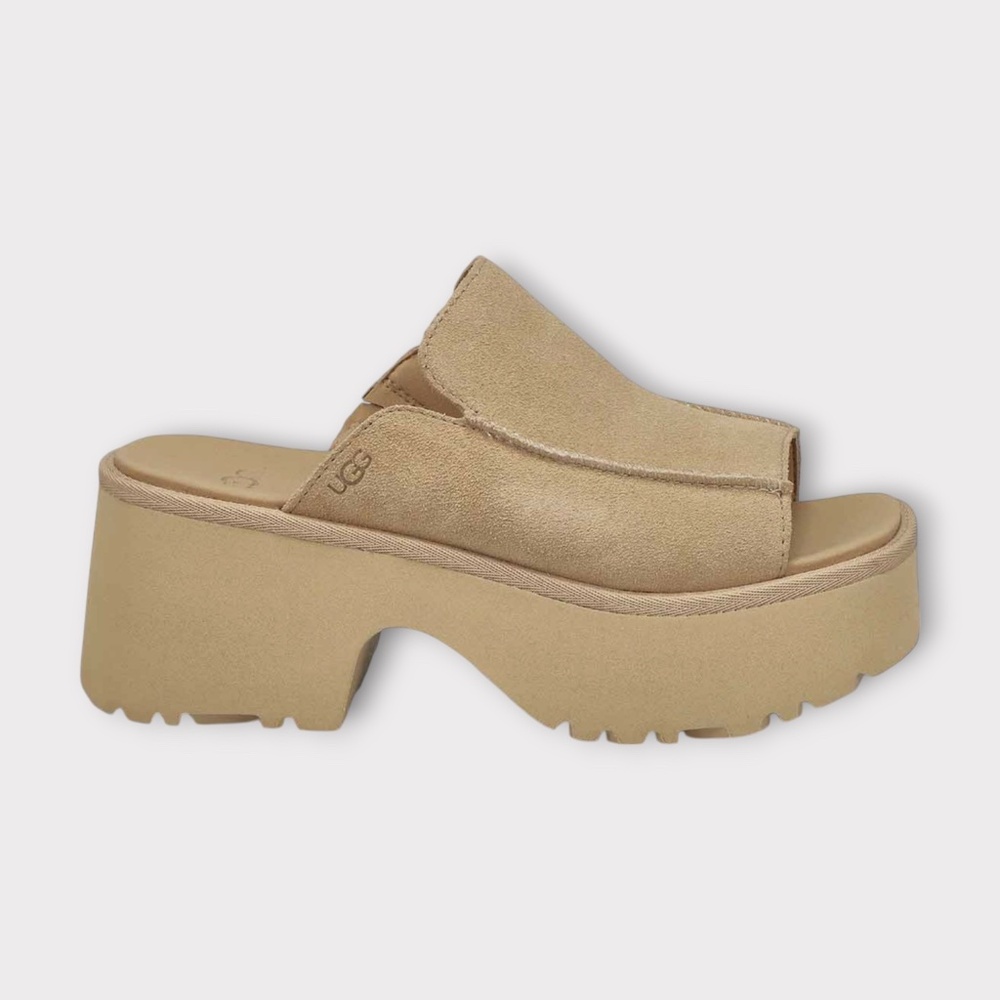 Womens UGG New Heights Slide in Mustard Seed Suede, 1167476